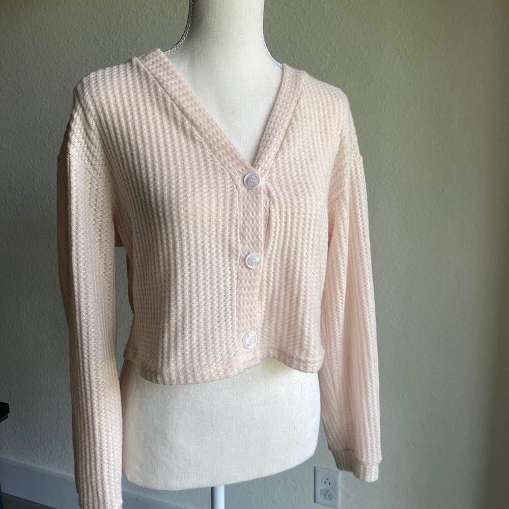 Baby Pink Drop Shoulder Single Breasted Cardigan